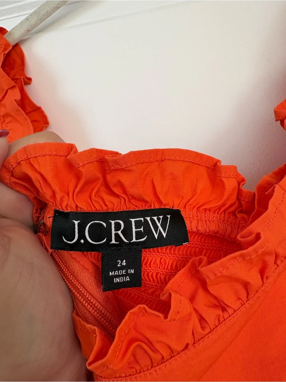 J. Crew Orange Ruffle Trim Mini Dress Cotton Poplin Size 24